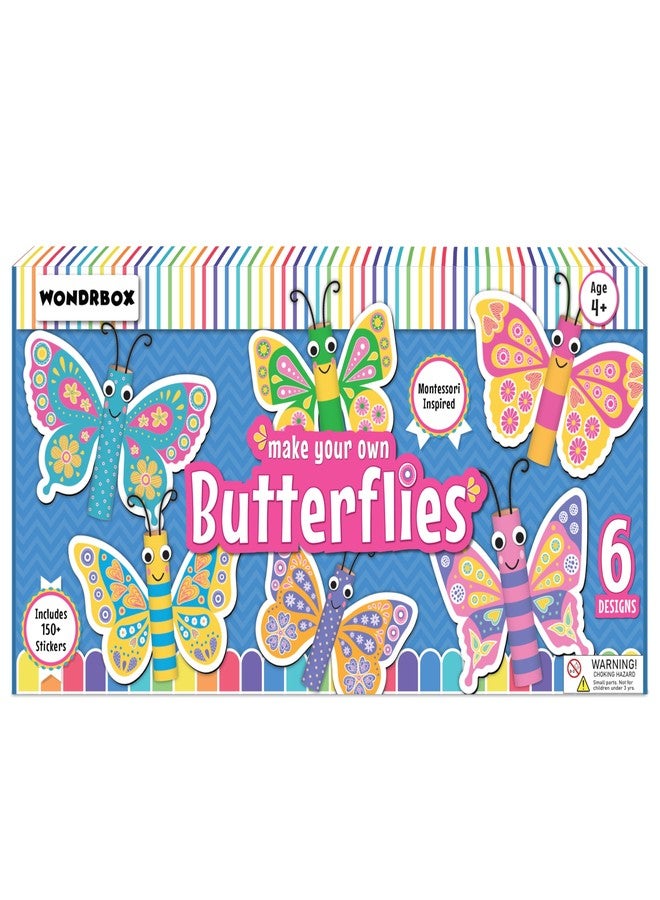 WONDRBOX Butterfly Making Craft Kit for Kids | DIY Arts & Crafts with 150+ Stickers & 6 Butterflies | Creative Activity Toy Age 5-12 | Birthday & Return Gift for Boys & Girls - Image 1